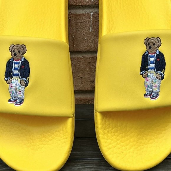 Polo Ralph Lauren BIG POLO BEAR Pool Slides Sandals Yellow Men Size 12 NEW main image 10